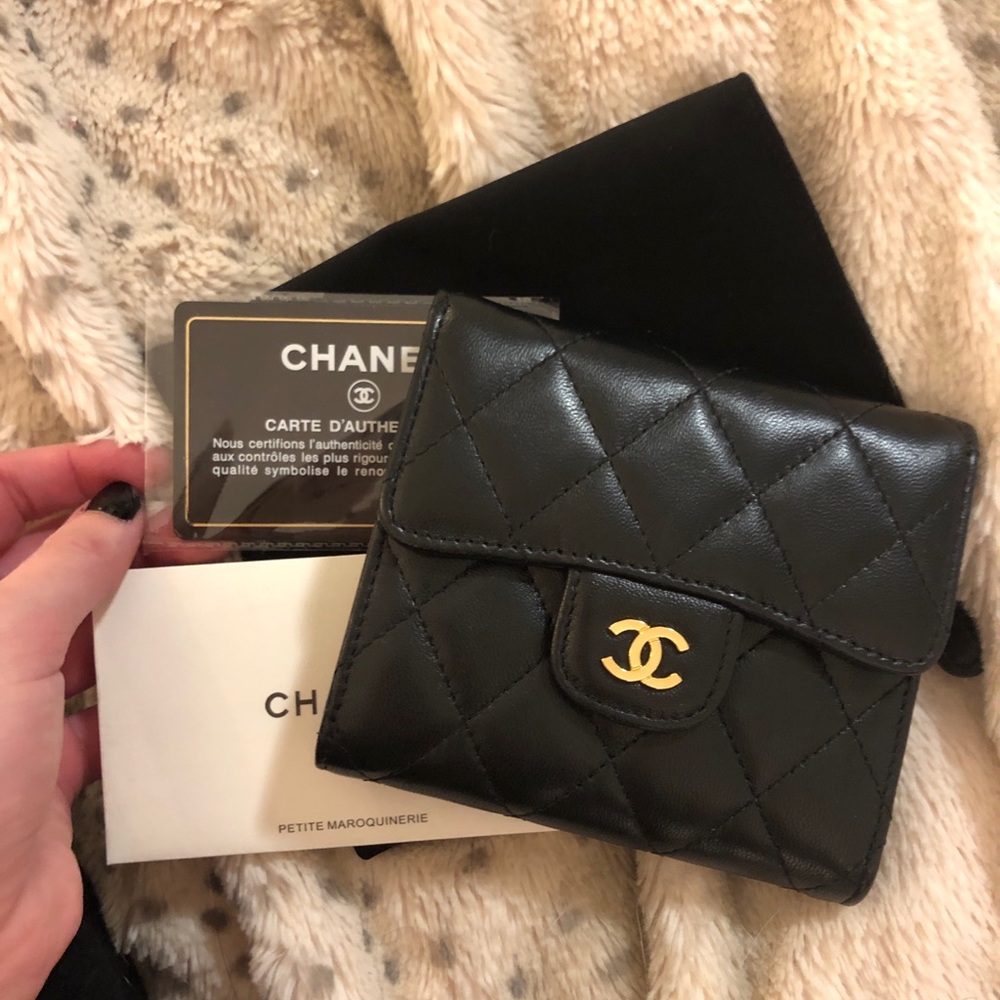 Authentic Chanel Black Quilted Trifold Wallet